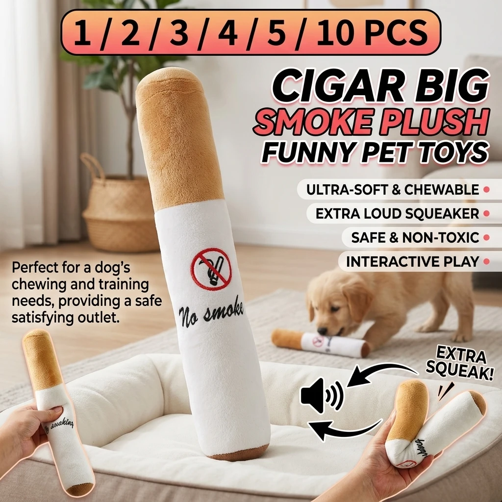 1/2/3/4/5/10PCS Cigar Big Smoke Plush Squeak Dog Chew Toy Interactive Molar Chew Toy Bite Resistant Fake Cigarette Dog Chew Toy