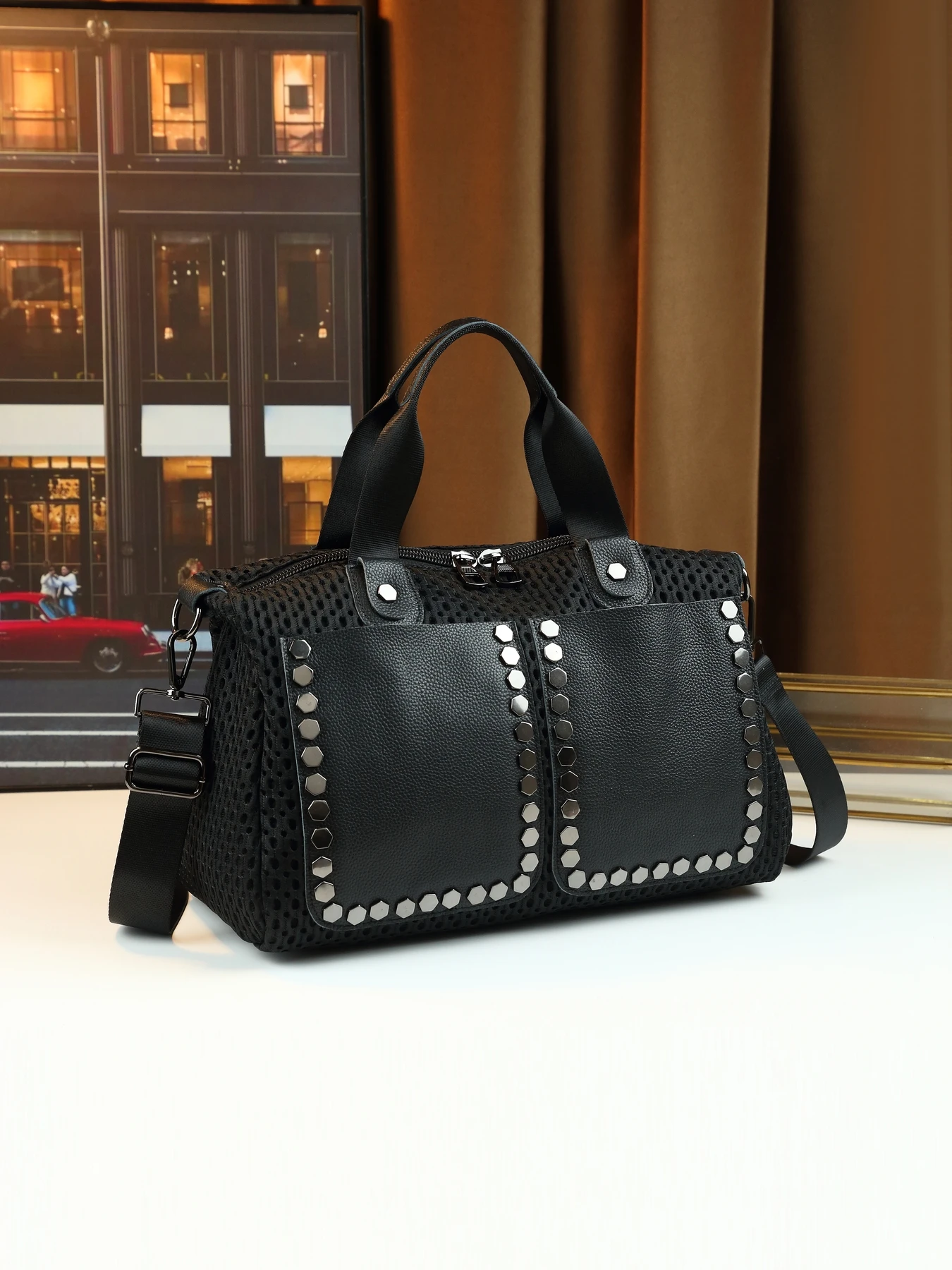 أزياء السفر الترفيهي نموذج شبكة سعة كبيرة وسادة محمولة حقيبة برشام الديكور حقيبة ركاب كبيرة