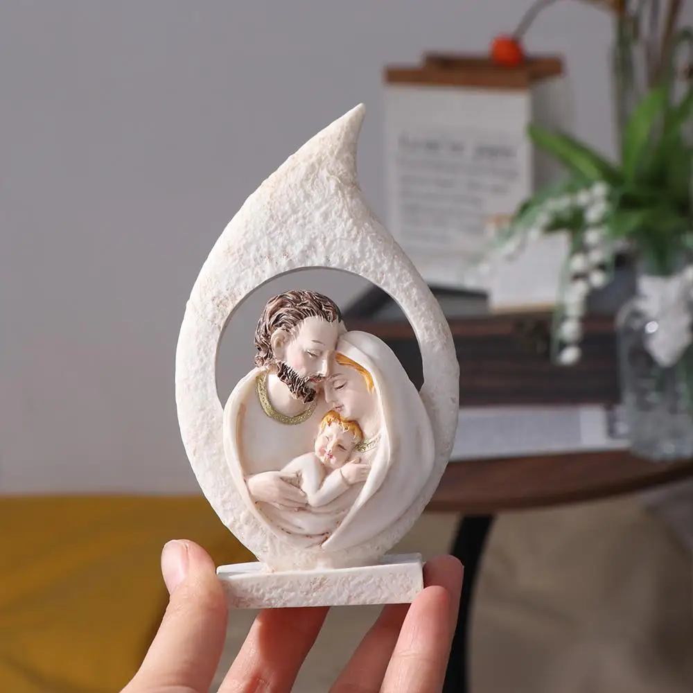 Creative Exquisite Sacred Hearts Statue Crafts Painted Holy Family Figurine Handmade Resin Nativity Ornaments Holiday