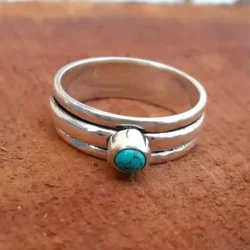 Bohemian Style Imitation Turquoise Women's Ring Ethnic Holiday Party Aesthetics Finger Accessories  Hanging Boat Jewelry
