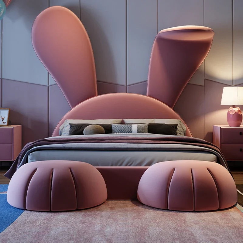 Factory Direct 2026 king size home Double bed Girl Rabbit Ears Modern kids 150x200cm bed queen kinderbetten bedroom furniture