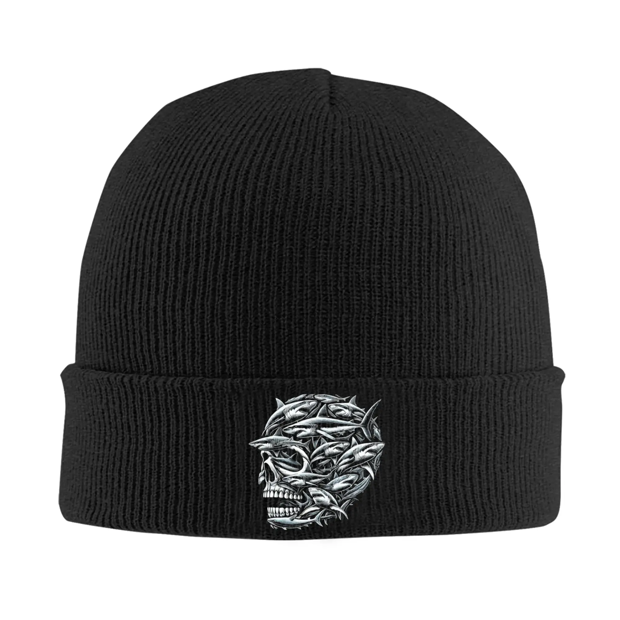 Zombie Shark Halloween Costume Spooky Trick Or Treat Bonnet Hats  Beanie Hats Winter Pattern Knit Hat Unisex Thermal Elastic Cap
