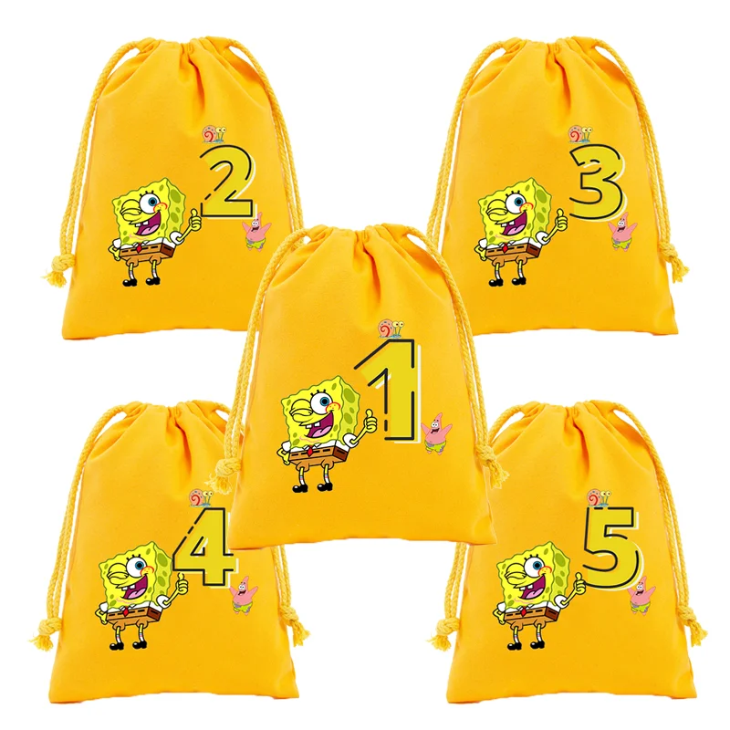 SpongeBob SquarePants Present Bag Large Drawstring Bags Number Print Character Pattern Pouch Capacity Portable Stretch Boy Girl