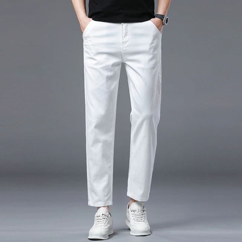 Men Trendy Brand Straight Thick Jeans Classic Solid Color Durable Denim Trousers Autumn Versatile Daily Commute Streetwear Pants