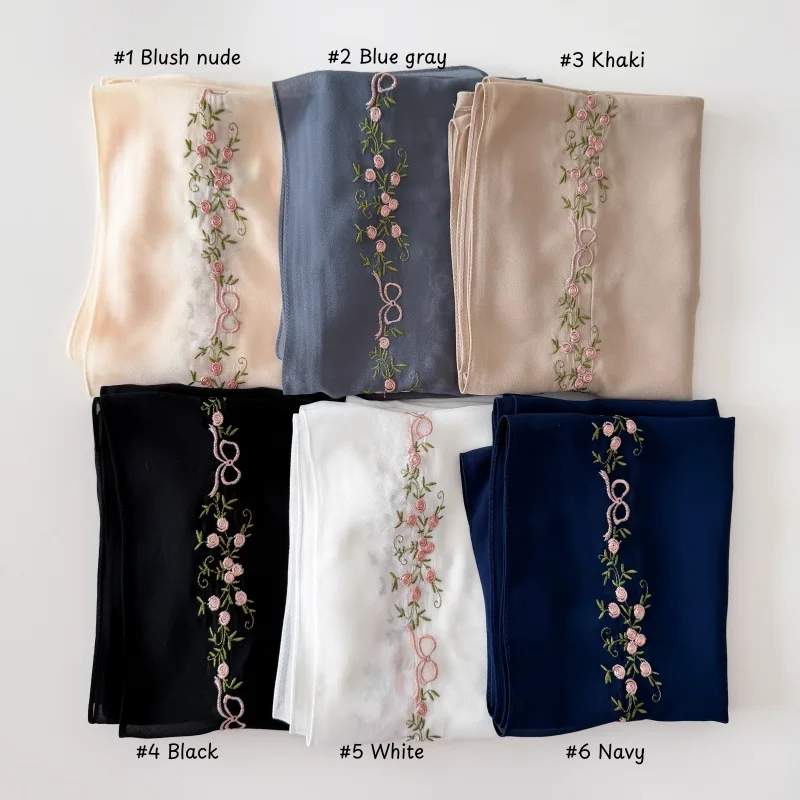 

Embroidery Muslim Chiffon Scarf Hijab Shawls For Women Plain Scarves Headscarf Islamic Turban Headband Wrap Bandanas 175*70cm