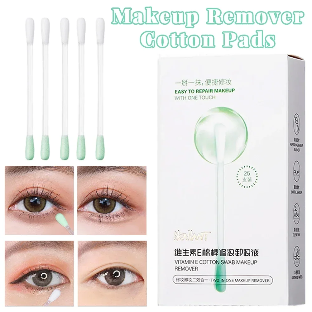 0.3ml X 25Pcs Pre-soaked Makeup Remover Cotton Swabs Foldable Cleansing Liquid Beauty Cleaning Correction Instant Use