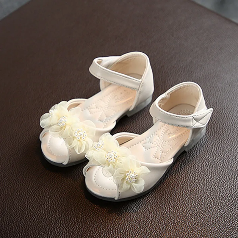 Newborn Girls Sandal  Party Beach Baby Flats Casual Shoes Summer New Children Sandals Pearl Flower Fashion Princess Shoes