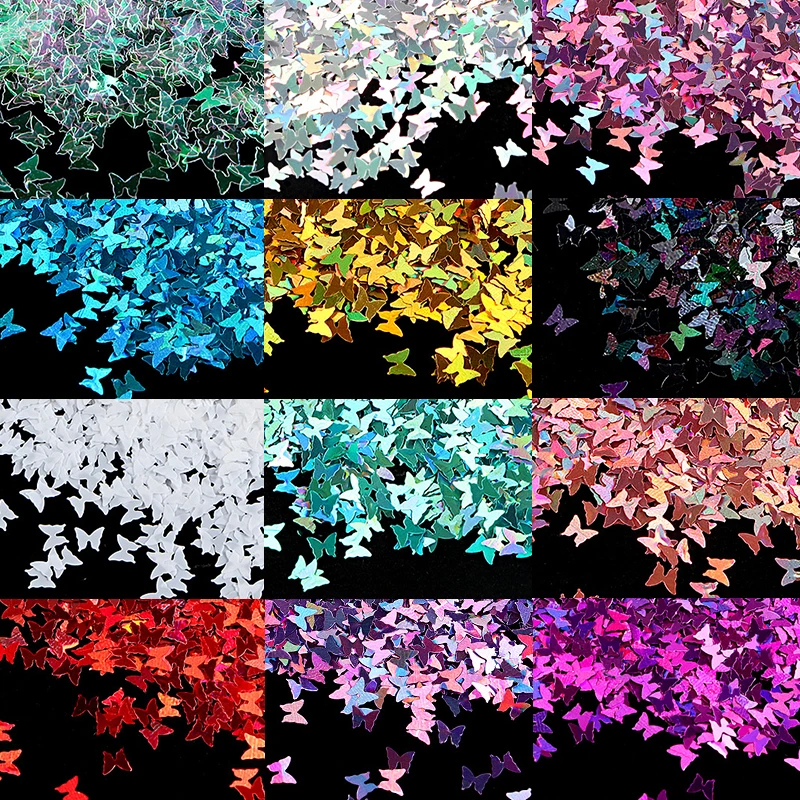 PrettyG 4mm Butterfly Glitter Shape Holographic Silver Color Laser Glitter Sequins Pastel Glitter For Nail Art DIY Decoration