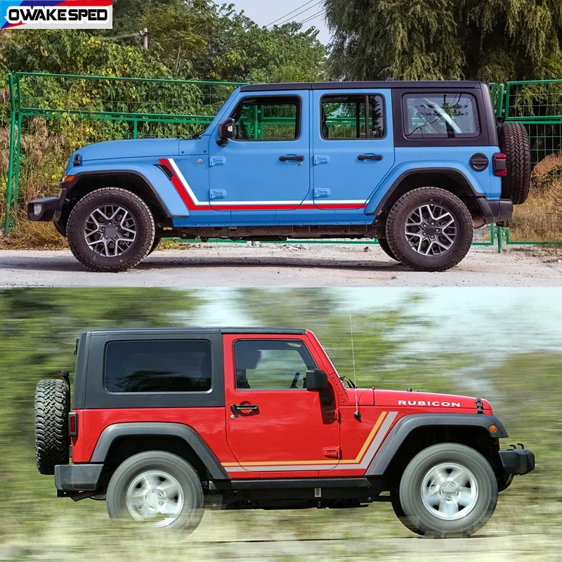 Both Side Car Body Door Decation Stickers Retro Vinyl Decal For JK JL TJ YJ Colorful Sport Stripes OFF ROAD DIY