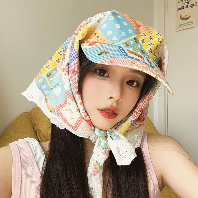 

Lace Headband & Triangle Scarf Set, French Style Summer Hair Wrap, Cute Breathable Sun Cap for Women, Beach Vacation Headwear