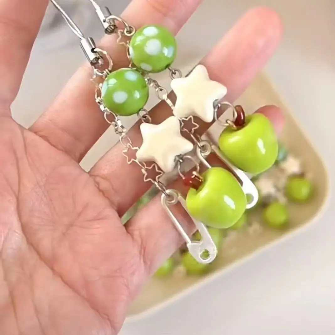 

Милые подвески для телефона с зелеными фруктами, брелок с подвеской, чехлы для iP 13, CCD-камера, школьный портфель, Ins Korea Y2K, ретро-звезда, ручная работа