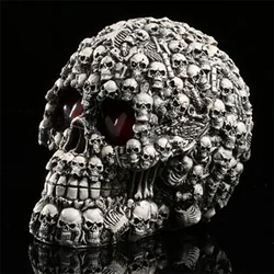 Handmade LED Eyes Resin Skull Skeleton Head Statues Demon Skull Figurines Sculpture Home Decoration Craft Halloween Decor Gift
