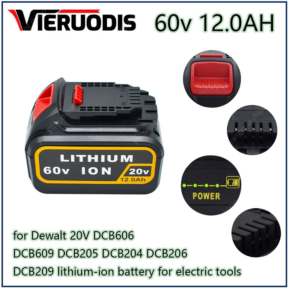 

12.0Ah 20V 60V MAX Replacement Battery for Dewalt DCB606 DCB609 DCB205 DCB204 DCB206 DCB209 Power Screwdriver Tools Batteries