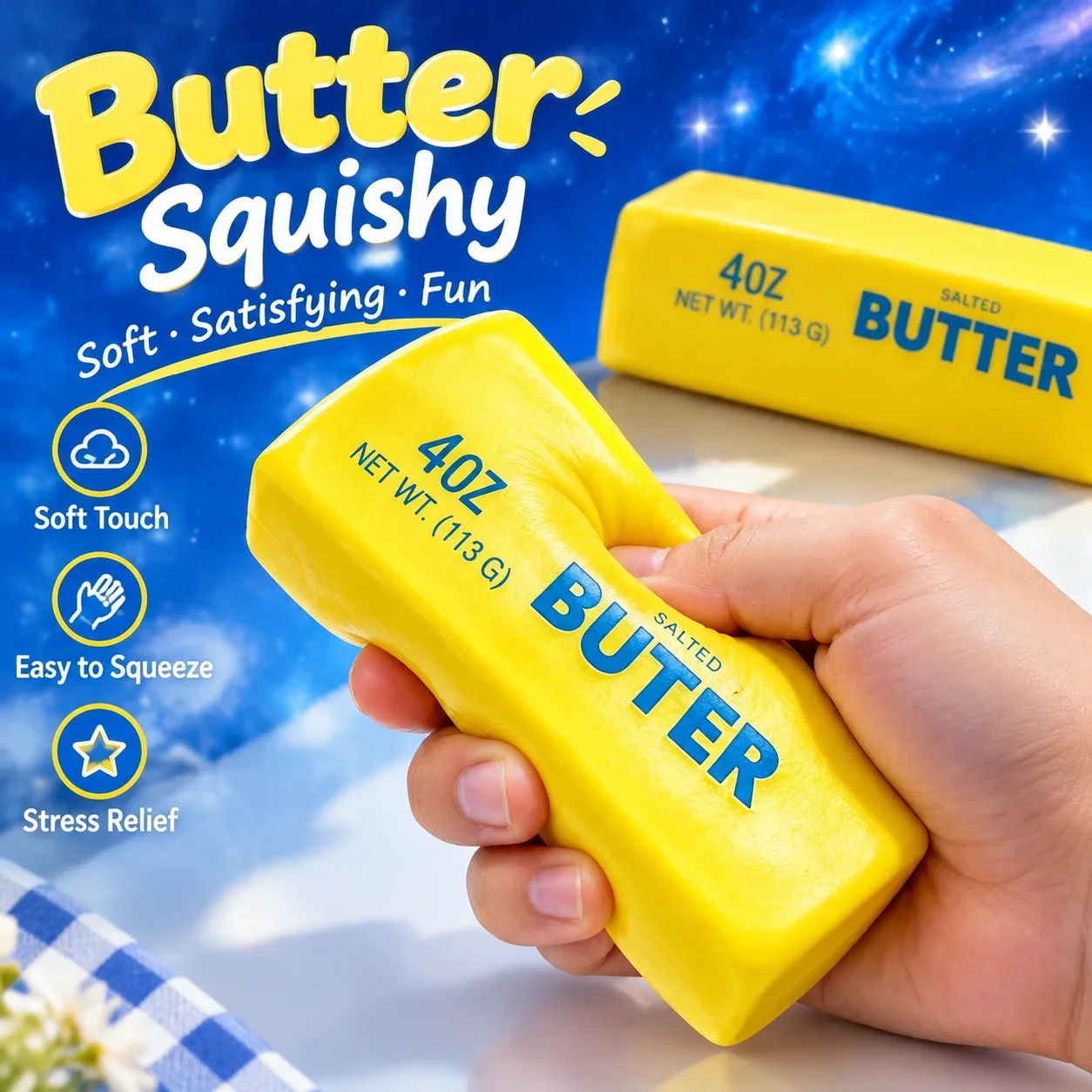 Squishy Vaseline Filled Butter Stick Squeeze Stress Relief Fidget Toy Decompression Vent Moldable Cheese Bar Novelty Sensory Fun