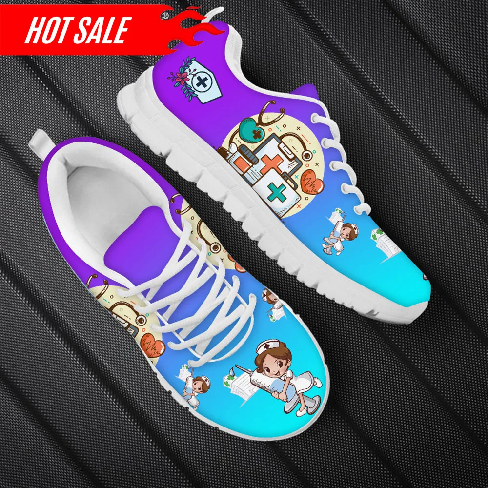 Gradient Cartoon Nurse Medicine Pattern Women Casual Sneakers Nursing Comfortable Mesh Flats Shoes for Female Girls