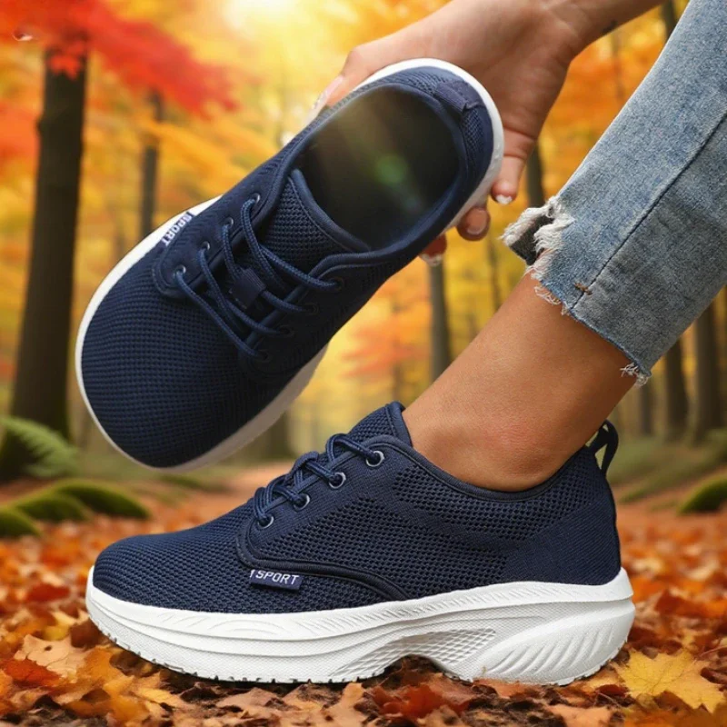 Damen-Plateau-Schuhe mit breiter Zehenpartie, freundliche Trainingsschuhe mit großer Zehenpartie, nachhaltige Memory-Schaum-Einlegesohle, atmungsaktive Reiseschuhe