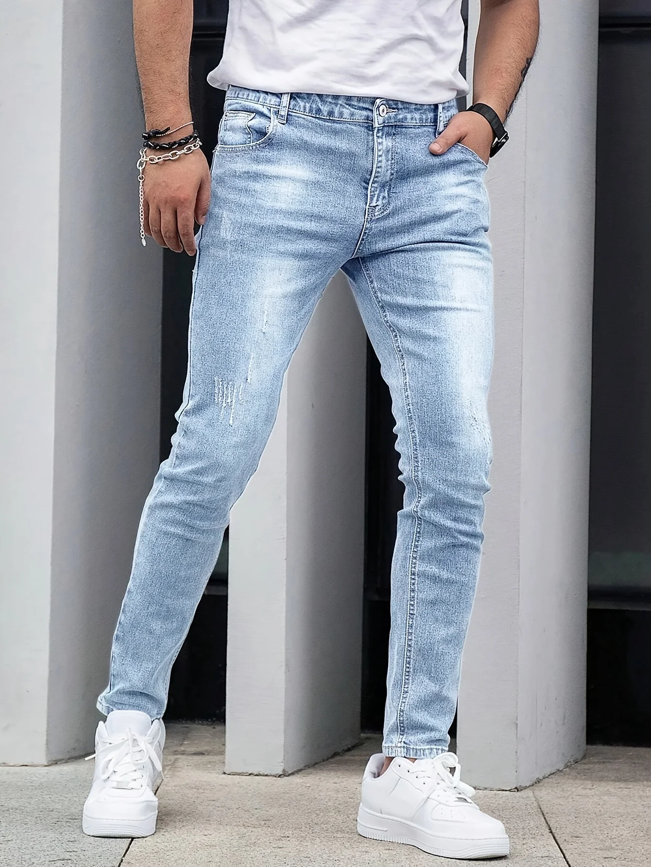 

Men's Vintage Washed Stretch Jeans 2026 Spring New European American Fashion Casual Tapered Fit Elastic Waist Denim Pants Male