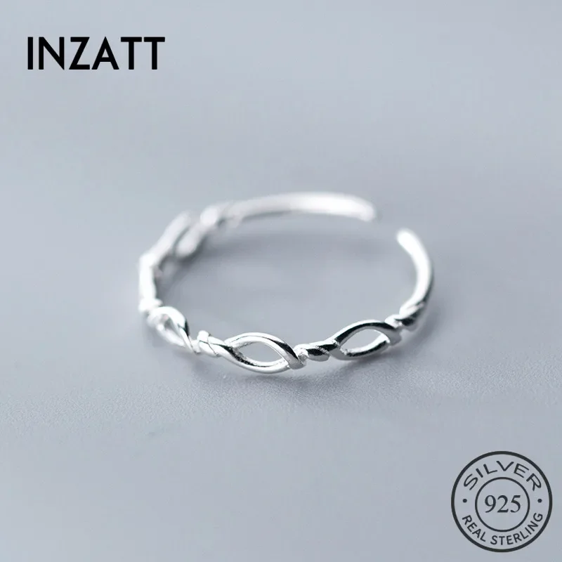 INZATT Real 925% Sterling Silver Irregular Geometry Adjustable Ring For Women Punk Rope Interesting Fine Jewelry Birthday Gift