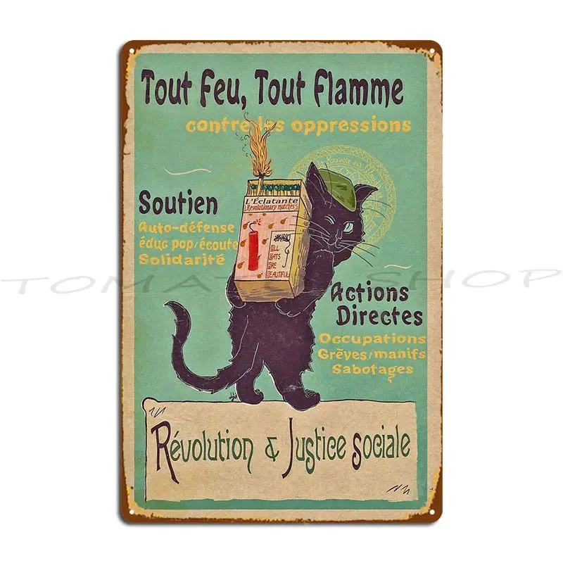 Burn With Love For Revolution Nouveau Cat Metal Sign Poster Living Room Bar Cave Retro Party Designs Tin Sign Poster