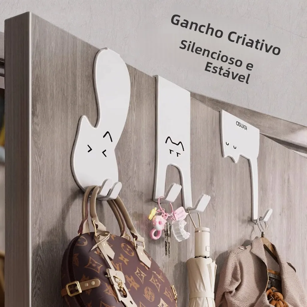 Suporte de Parede para Porta de Cozinha com Ganchos, Sem Furos, Organizador de Chaves e Chapéus, Material de Ferro, para Bols...