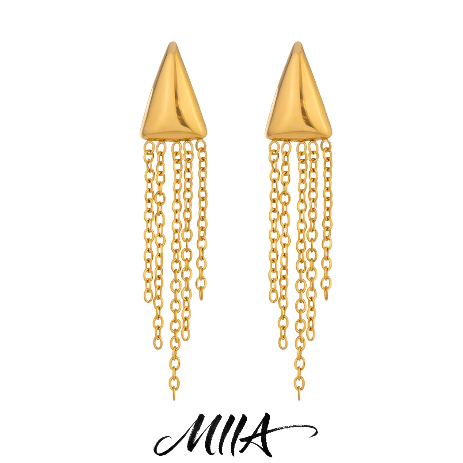 Miia Distinctive Style High-Polish Finish 316L Stainless Steel Triangular Tassel Earrings For Women Everyday Accessory