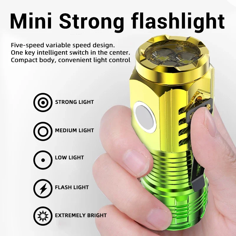 Super Bright Rechargable Mini LED Flashlight with Tail Magnet Flash Torch Outdoor Multi-functional Emergency Camping Lantern