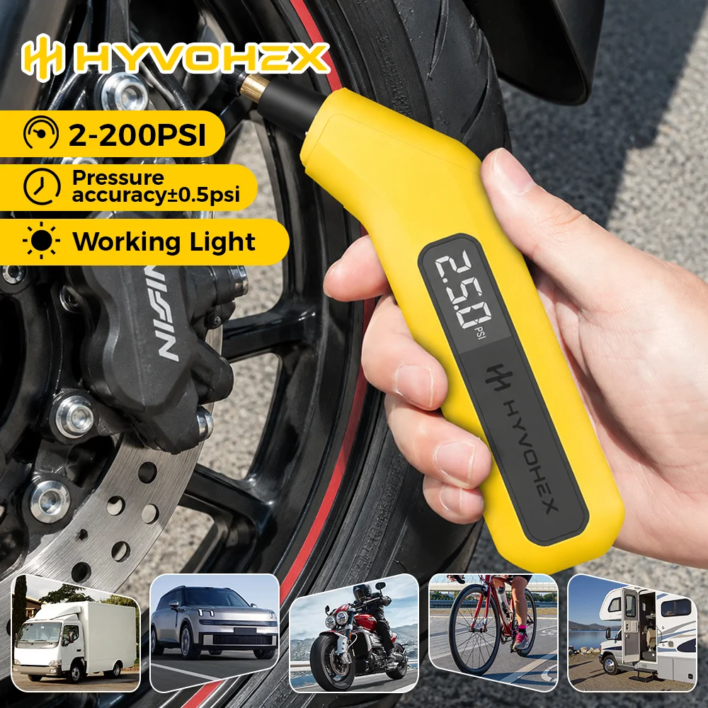 HYVOHEX T200 Digital Tire Pressure Gauge Visual LED Display Backlight Tire Gauge for Cars Trucks Motorcycles Bicycle