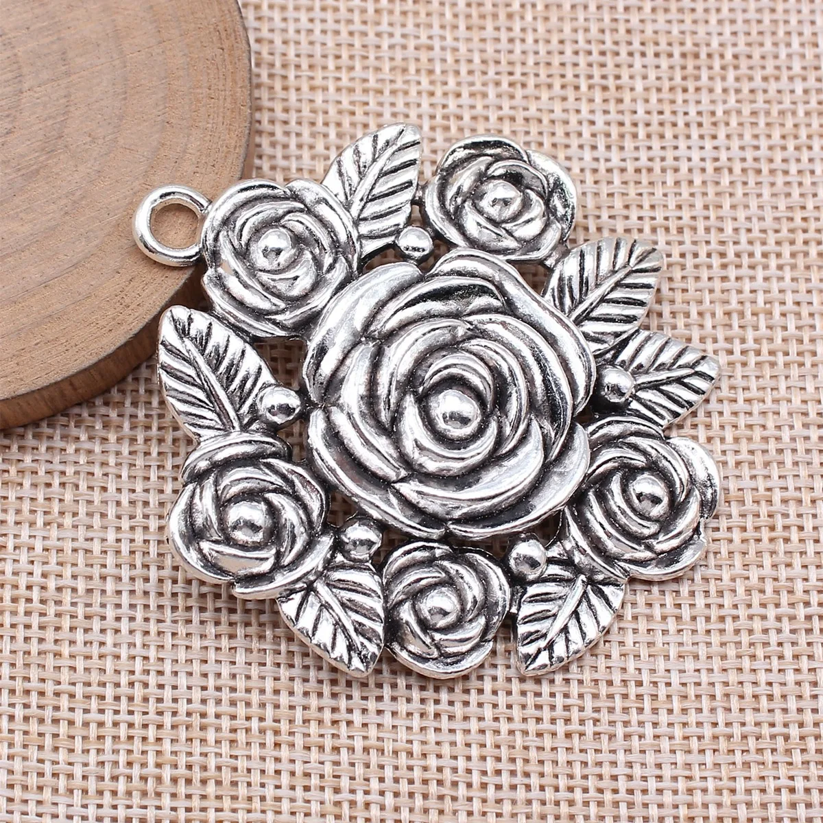WYSIWYG 1pcs 54x62mm Antique Silver Color Flower Charms Rose Charms Pendant For DIY Jewelry Making Jewelry Craft Findings