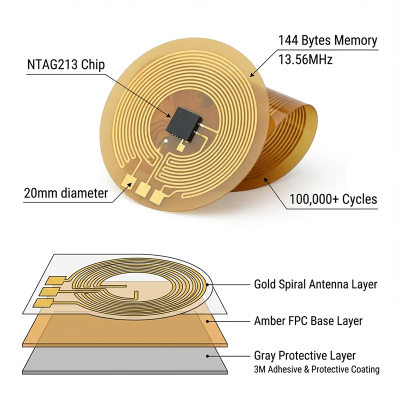 20mm Mini NFC Tag Sticker 13.56MHz Ntag213 FPC Label 144Bytes Programmable Chip Anti-metal 13.56mhz RFID Access Control System