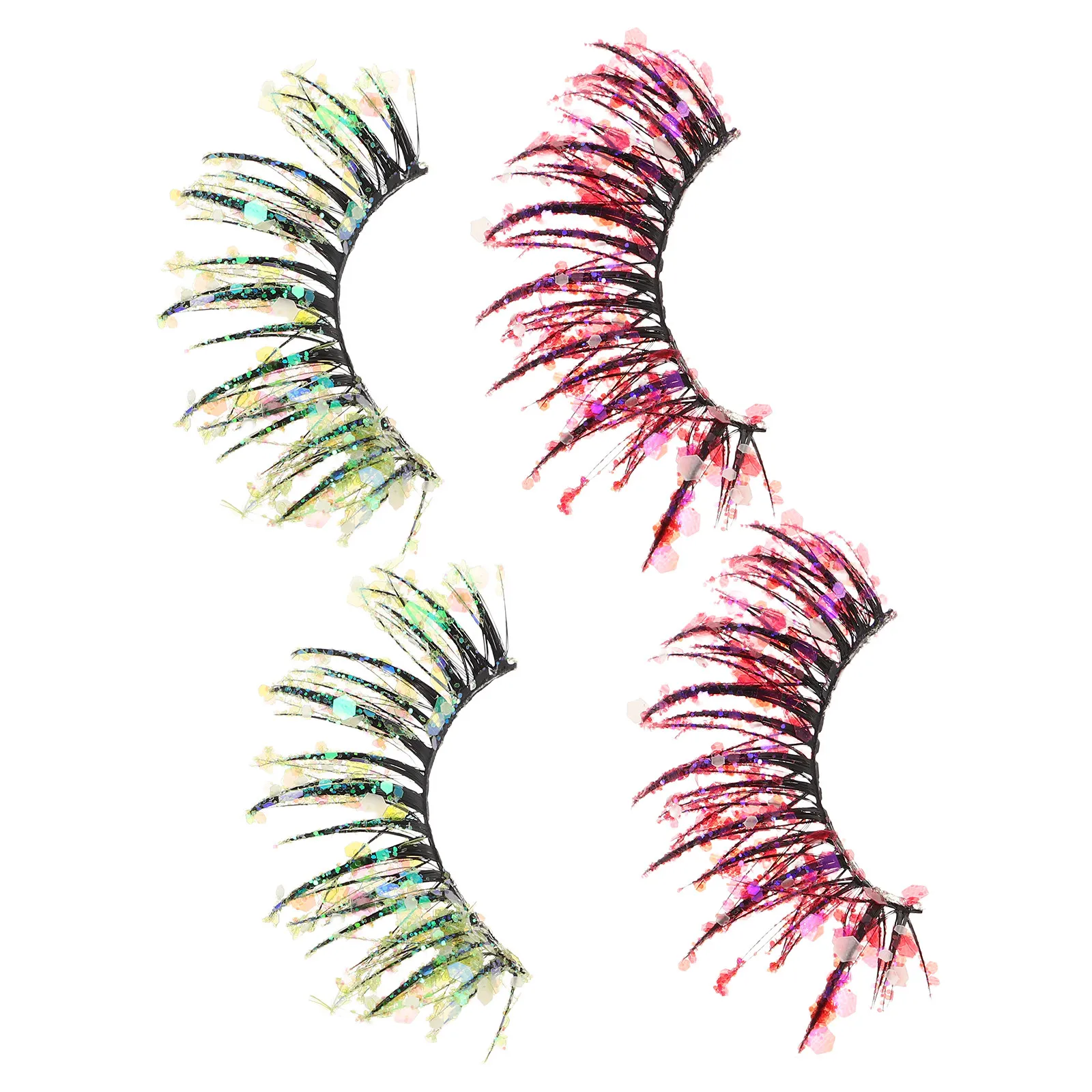 2Pairs 3D Glitter Eyelashes Rhinestone Sequin False Lashes Dramatic Sparkle Volume Effect Natural Eye Enhancement for Wedding