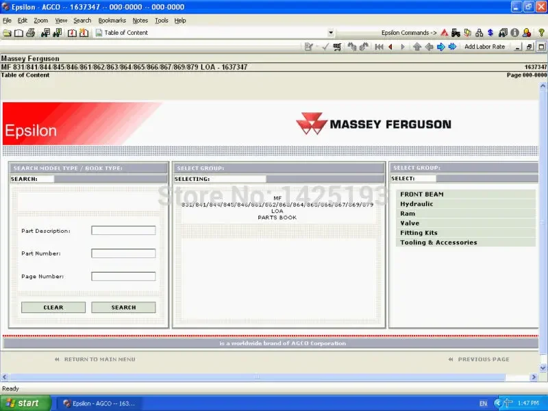 

Каталог запасных частей Massey Ferguson 2022, Великобритания + SA + NA