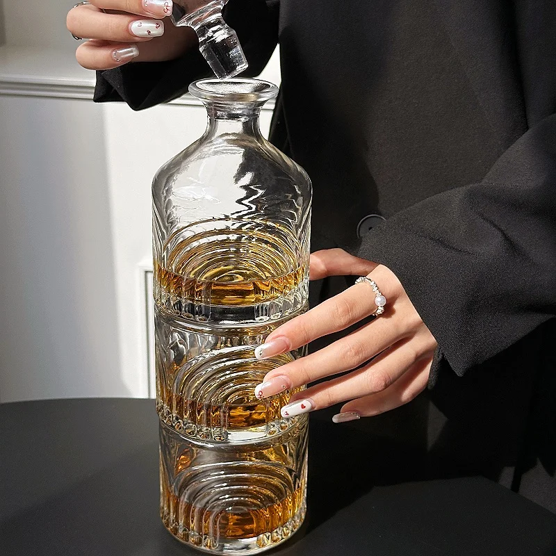 Light Luxury Stackable Whiskey Glass Set High-end Embossed Patterned Wine Bottle Home Party Transparent Classical Wine Cups