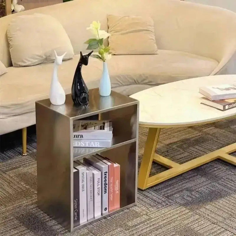Creative Nordic Storage Steel Stainless Coffee Table Home Living Room Home Light Luxury Storage Table Side Cabinet Magazine Rack