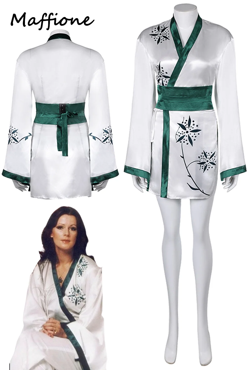 Anni-Frid Synni Lyngstad Cosplay Retro Short Robe Costume Fashion 70s Band Role Vintage Dress Belt Waist Cover Halloween Suit