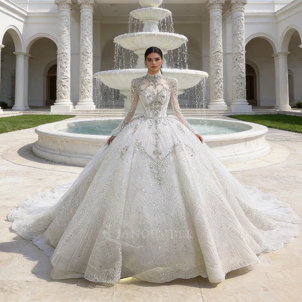 

Customized Elegant Floor-Length Wedding Dresses Diamond Bridal Gowns Ball Gown Dresses Beading Superfine свадебное пл
