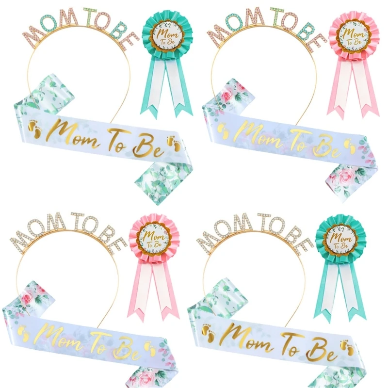 Mom To Be Sashes Mom To Be Sashes And Rhinestones Headband and Badge, Baby Showers Sashes Party Decoration For Mom