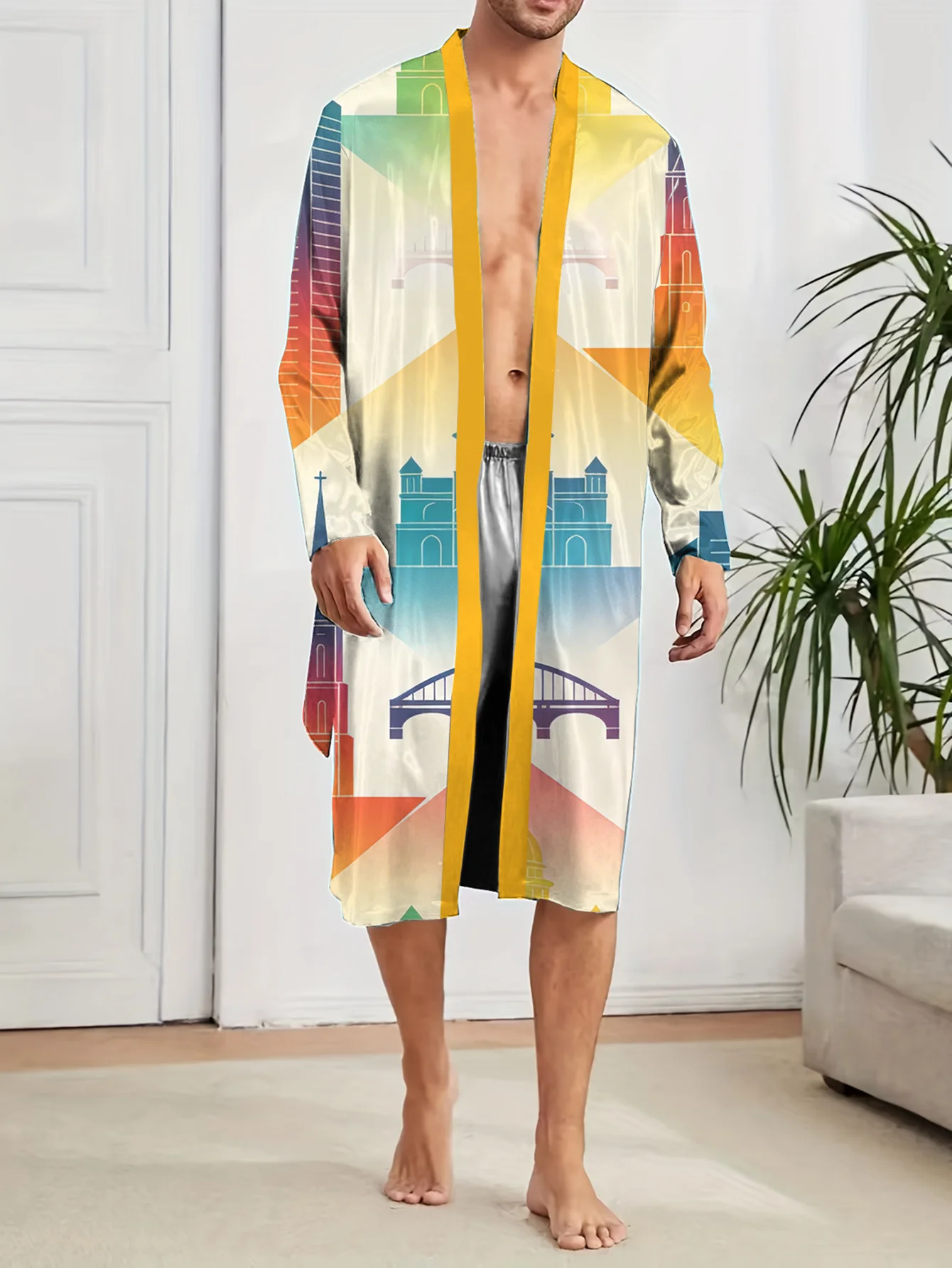 

Мужская тонкая ночная рубашка с цифровым принтом для весны и осени, быстросохнущая, модная и удобная, не выцветает.