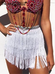 befree White red black Tassel fringe women skirt Summer style beach short mini skirt sexy party high waist bandage skirt bottom