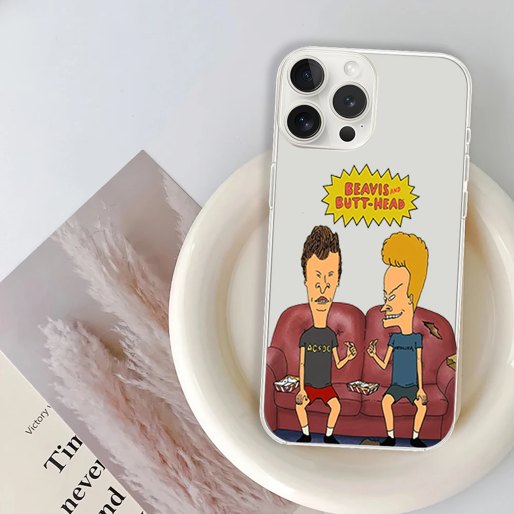 Cartoon B-B-Beavis and B-Butthead Phone Case for iPhone 12 11 13 14 15 16 Max Pro Plus Transparent Soft Shell