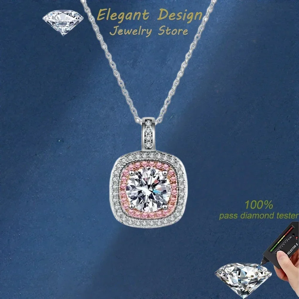 Elegant Design 1Ct Moissanite Sugar Pendant Necklace Women, Sparkling Pendant Platinum PT950 Collarbone Chain Wedding Jewelry