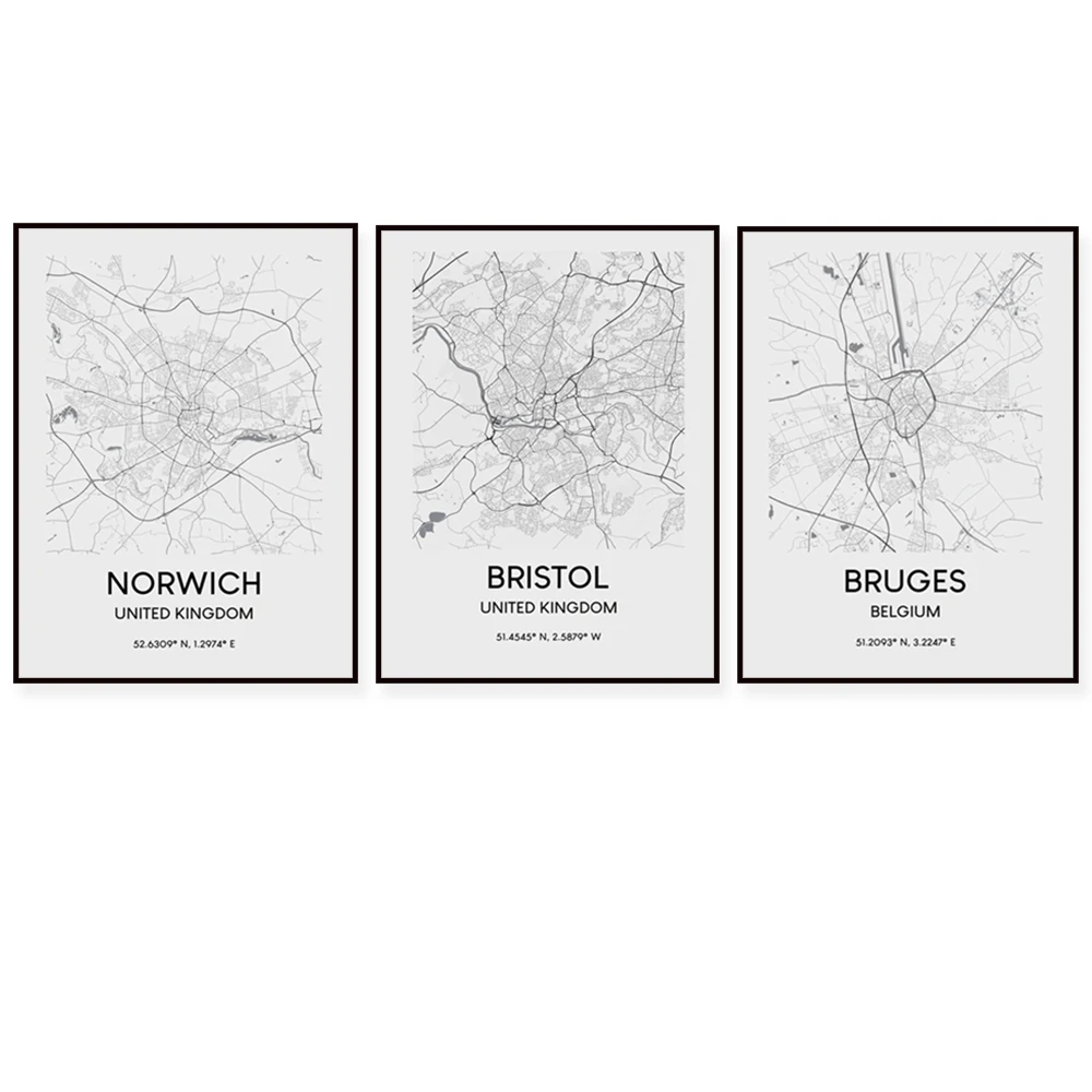 Póster de la ciudad impresa con mapa de Dallas, Bruges, Bristol, Amsterdam, Las Vegas, Auckland, Monaco, Ibiza, Honolulu, Norwich