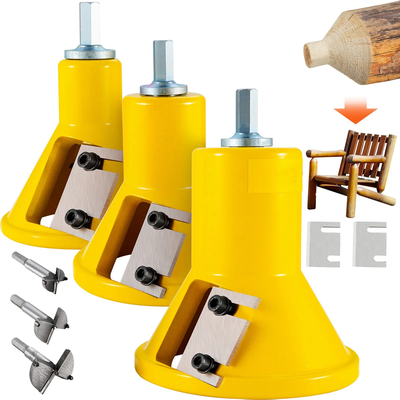 4/6/8Pcs Tenon Cutter Log Furniture Kit 1/1.5/2in Straight/Curved Blades Commercial Woodworking Tool for Corded Drill