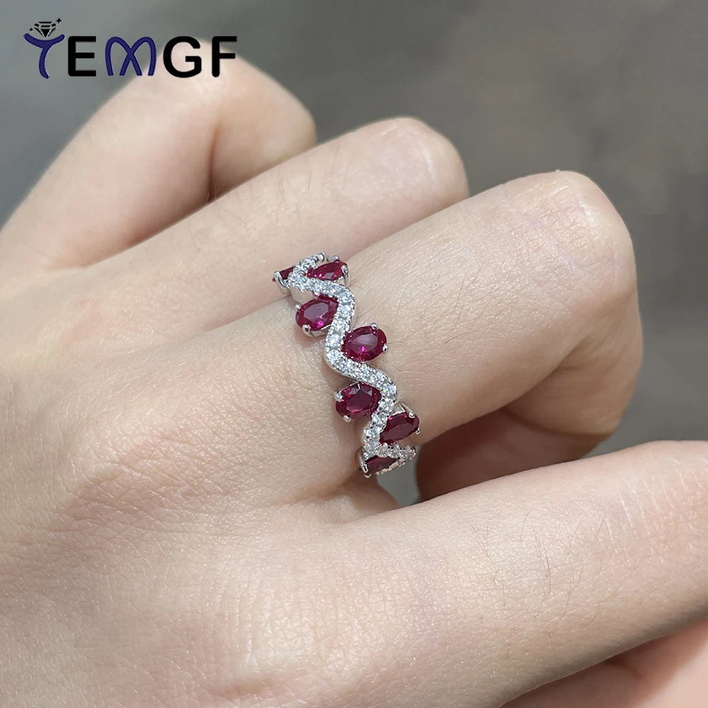 

TEMGF 0.2CT Oval Cut Cultivated Ruby/Sapphire Rings for Women 925 Sterling Silver Open Gems Ring Birthday Fine Jewelry Gifts