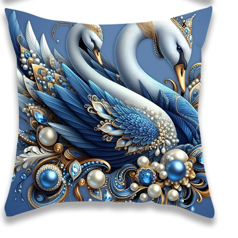 1-teiliger exquisiter Kissenbezug mit blauem Schwanenmuster, luxuriös und bequem, Kissenbezug für Schlafzimmer und Sofa, Heimdekoration