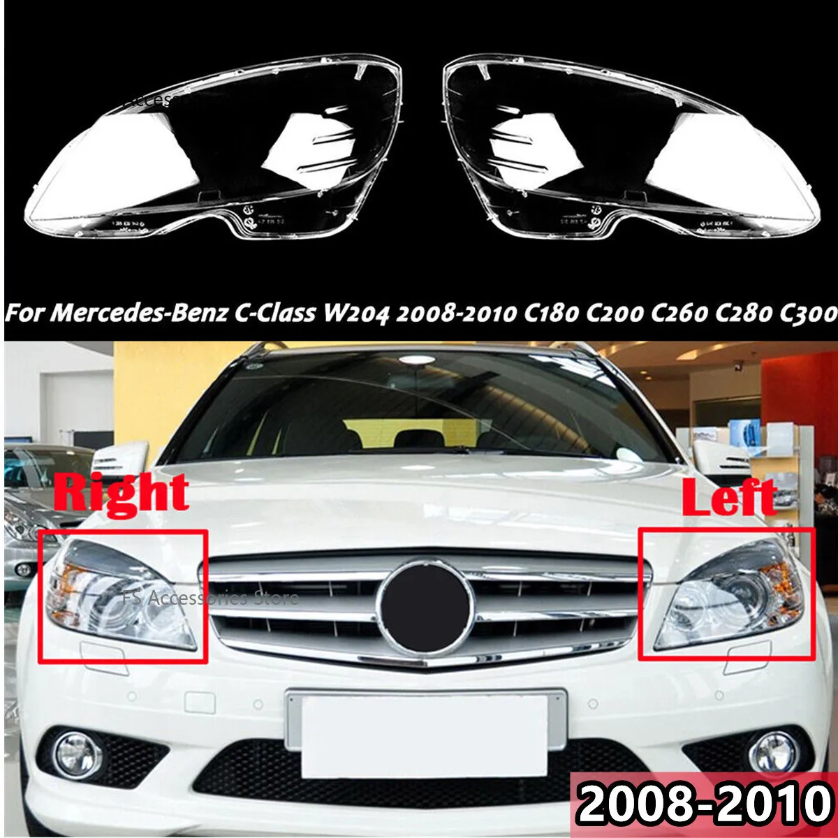 

Right/Left Car Headlight Lens Cover Lampshade Shell For Mercedes-Benz C Class W204 2008-2010 C180 C200 C220 C250 Headlight Cover