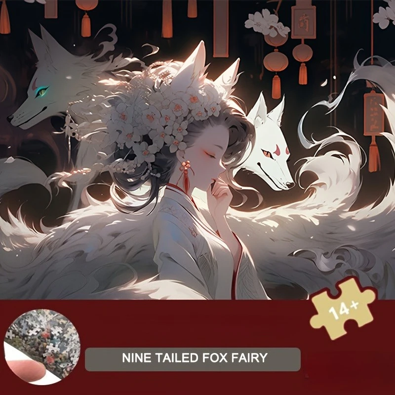

500/1000/1200/2000PCS Jigsaw Puzzle Peaceful Nine Tailed Fox Mythical Scene For Adults Ideal For Stress Relief And Relaxation