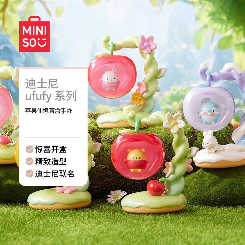 Miniso disney apple fairyland série caixa cega winnie the pooh boneca bonito na moda ornamento de mesa modelo dos desenhos animados brinquedos decoração presente