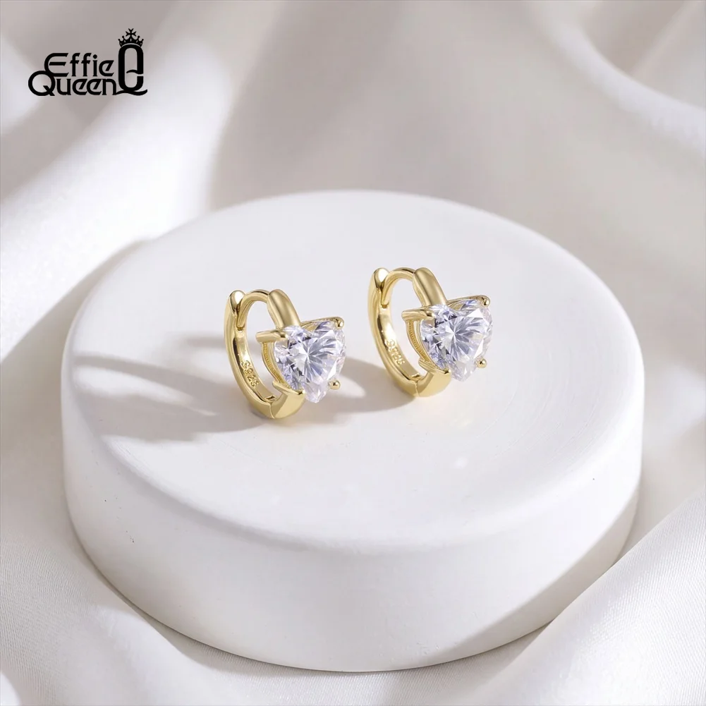 Effie Queen 925 Sterling Silver 8A Premium Cubic Zirconia Hoop Earrings for Women Daily Elegant Earring Wear Jewelry LZE66