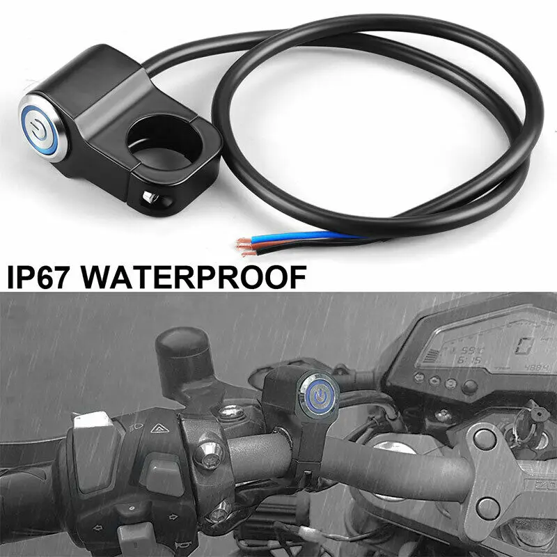 22mm 7/8in Motorcycle Handlebar Headlight Switch with Red/Blue LED Light Fog Spot Light Momentary Button Switch Waterproof