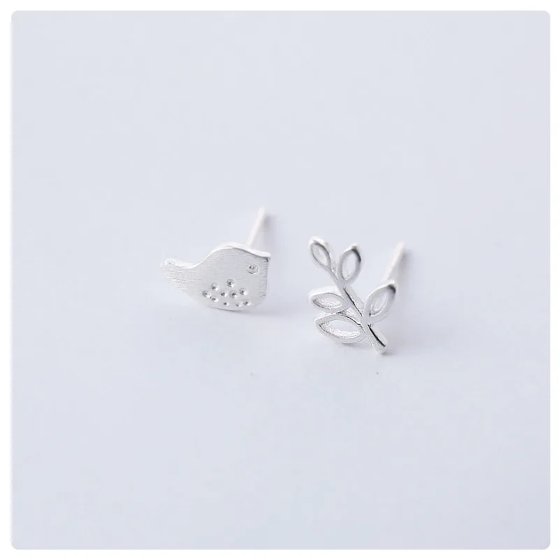 Real 100% 925 Sterling Silver bird branches Stud Earrings for Women Girls Fashion sterling-silver-jewelry brincos brinco